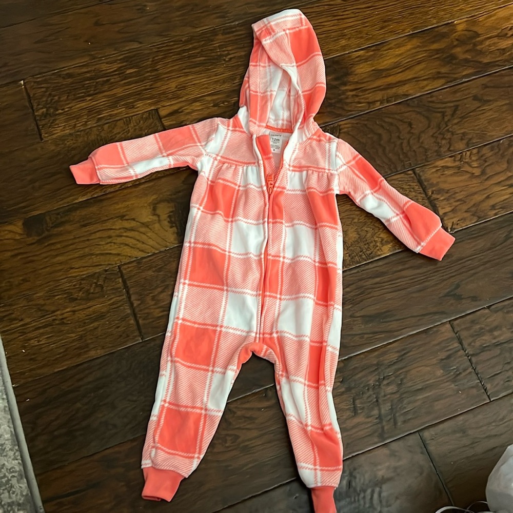 Carters 12months hooded jumper Orange and white plaid